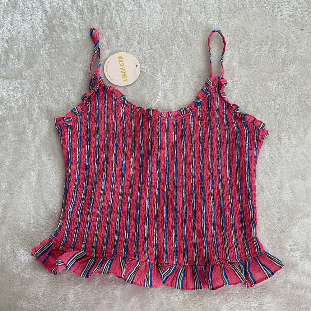 NWT Hot Pink Striped Smocked Tank Top Size Medium